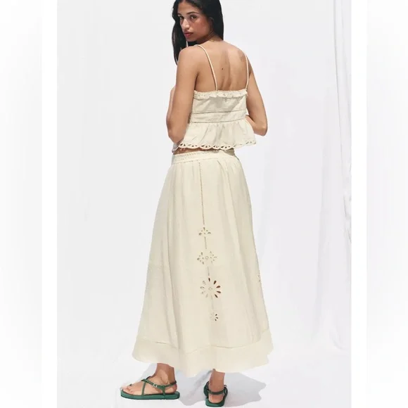 ZARA EMBROIDERED EYELET MIDI SKIRT - Picture 4 of 12